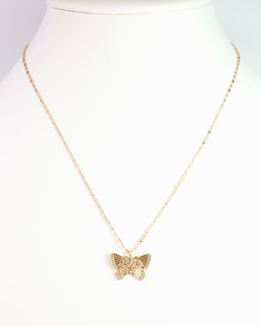 Angelina Butterfly Charm Necklace Worn Gold