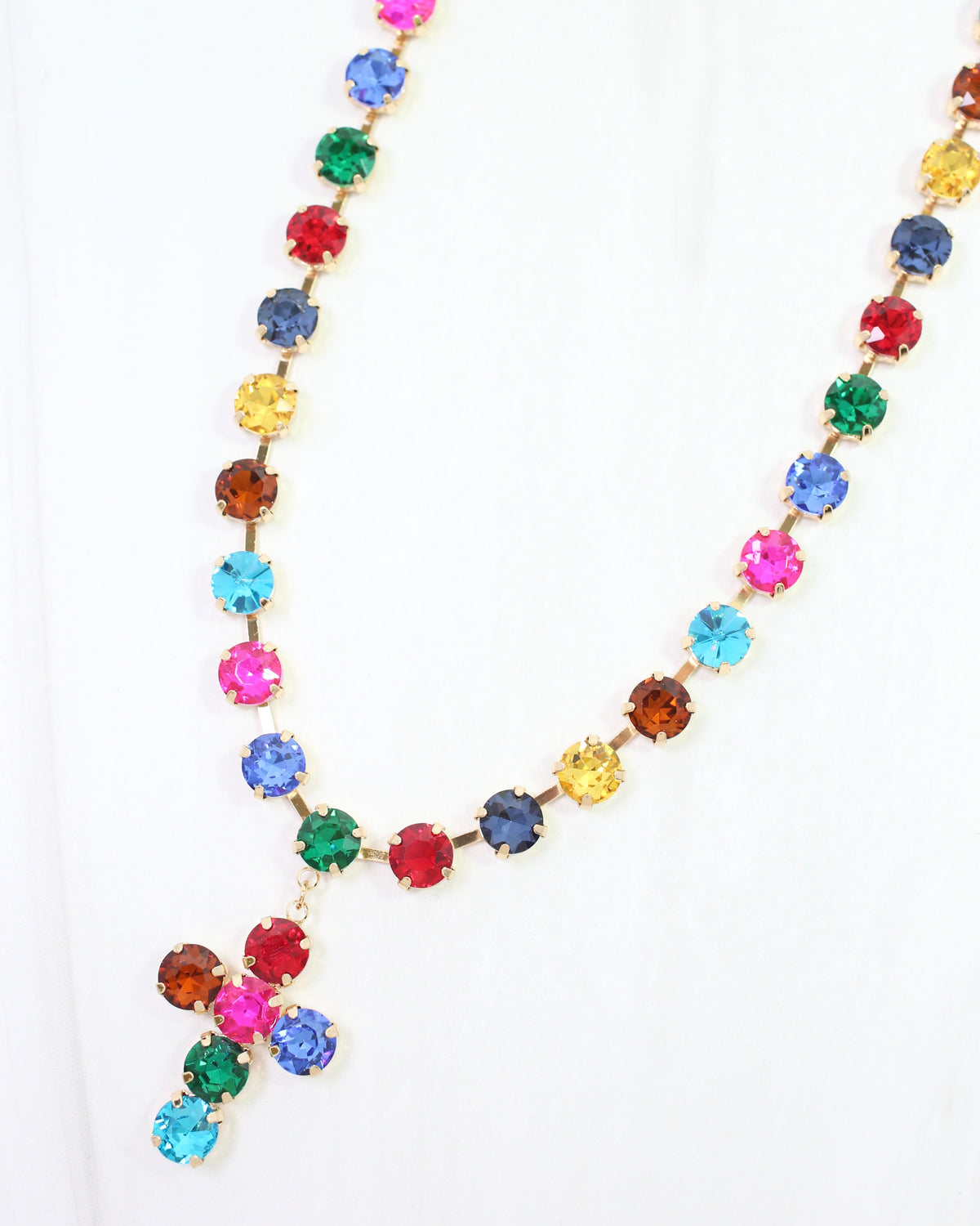 Melville Crystal  Cross Necklace Dark Multi