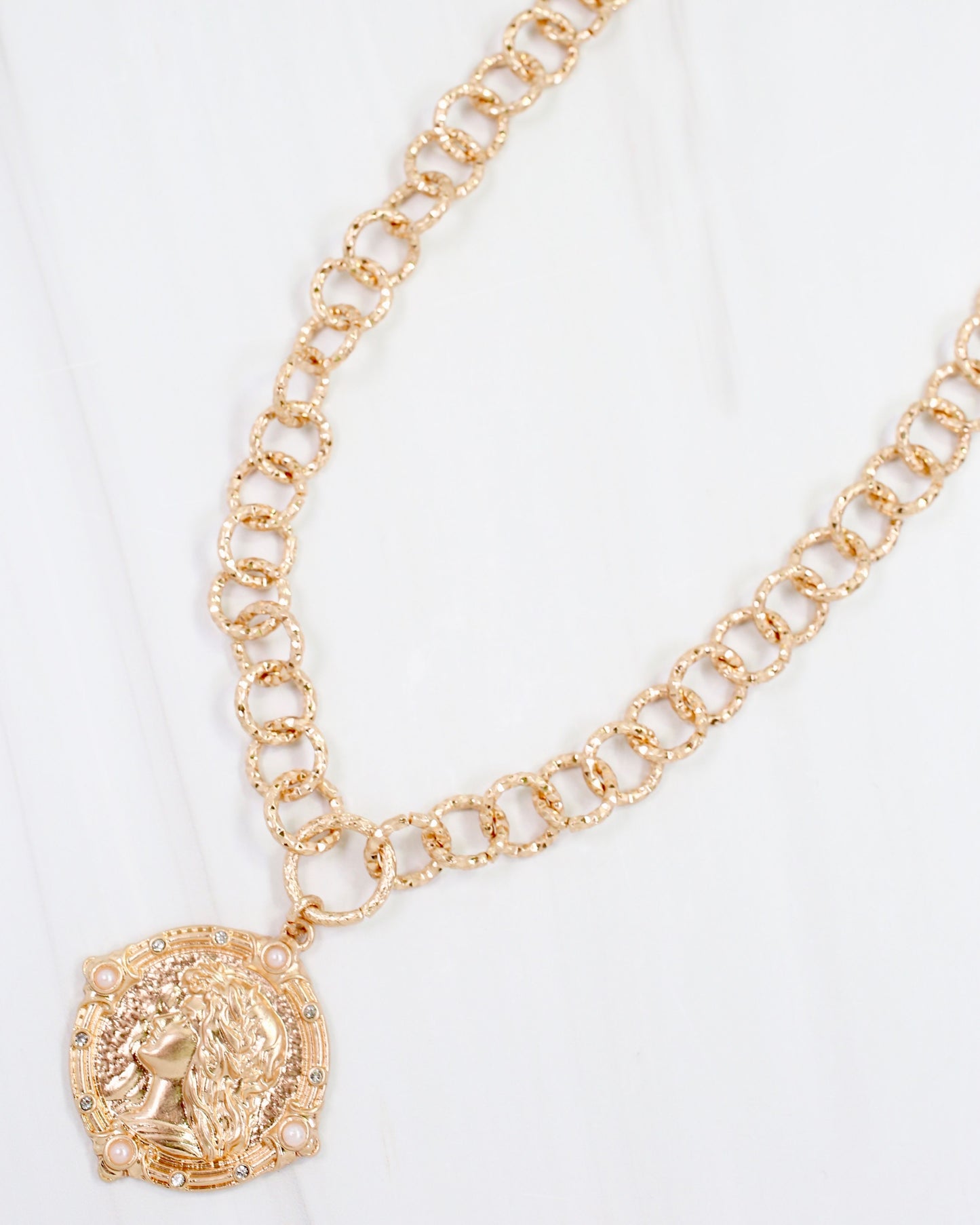 Ballina Coin Link Necklace Worn Gold