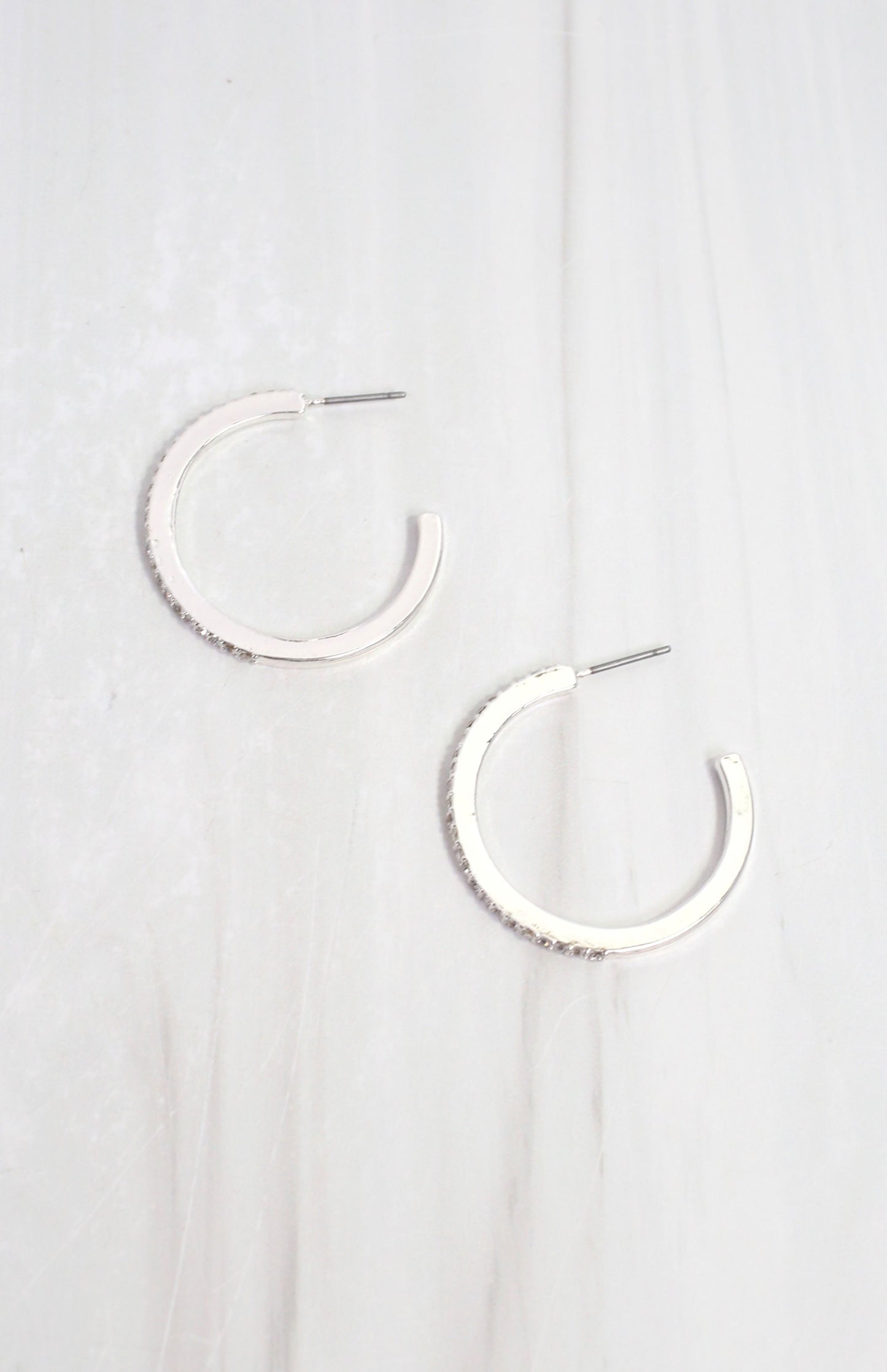 Maggie CZ Lined Hoop Earring Silver