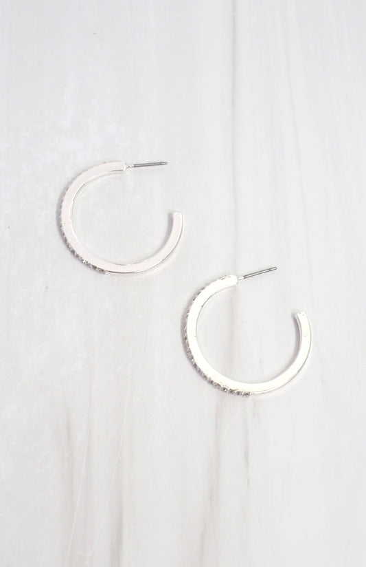Maggie CZ Lined Hoop Earring Silver