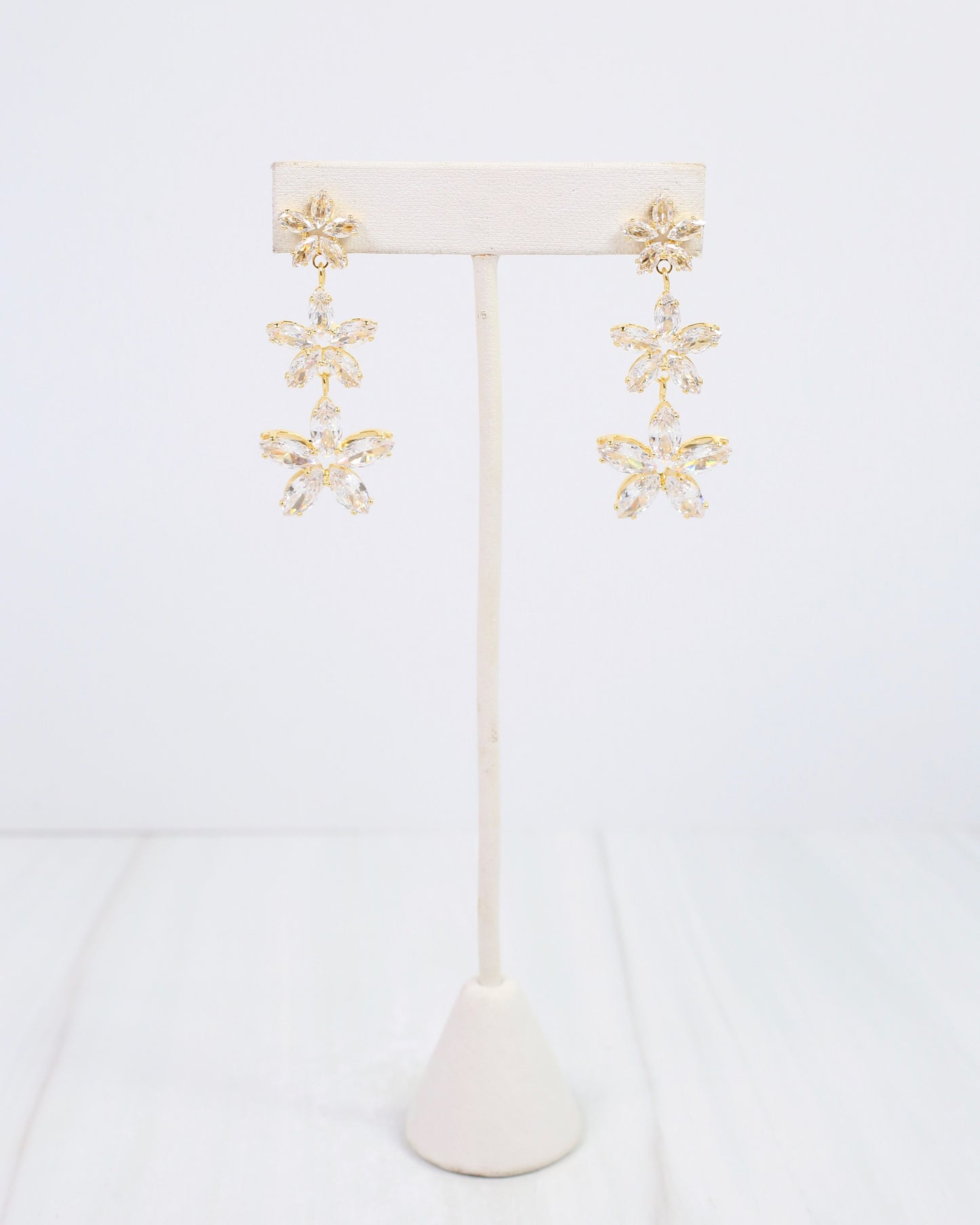 Akron Crystal Triple Flower Earring WR Gold