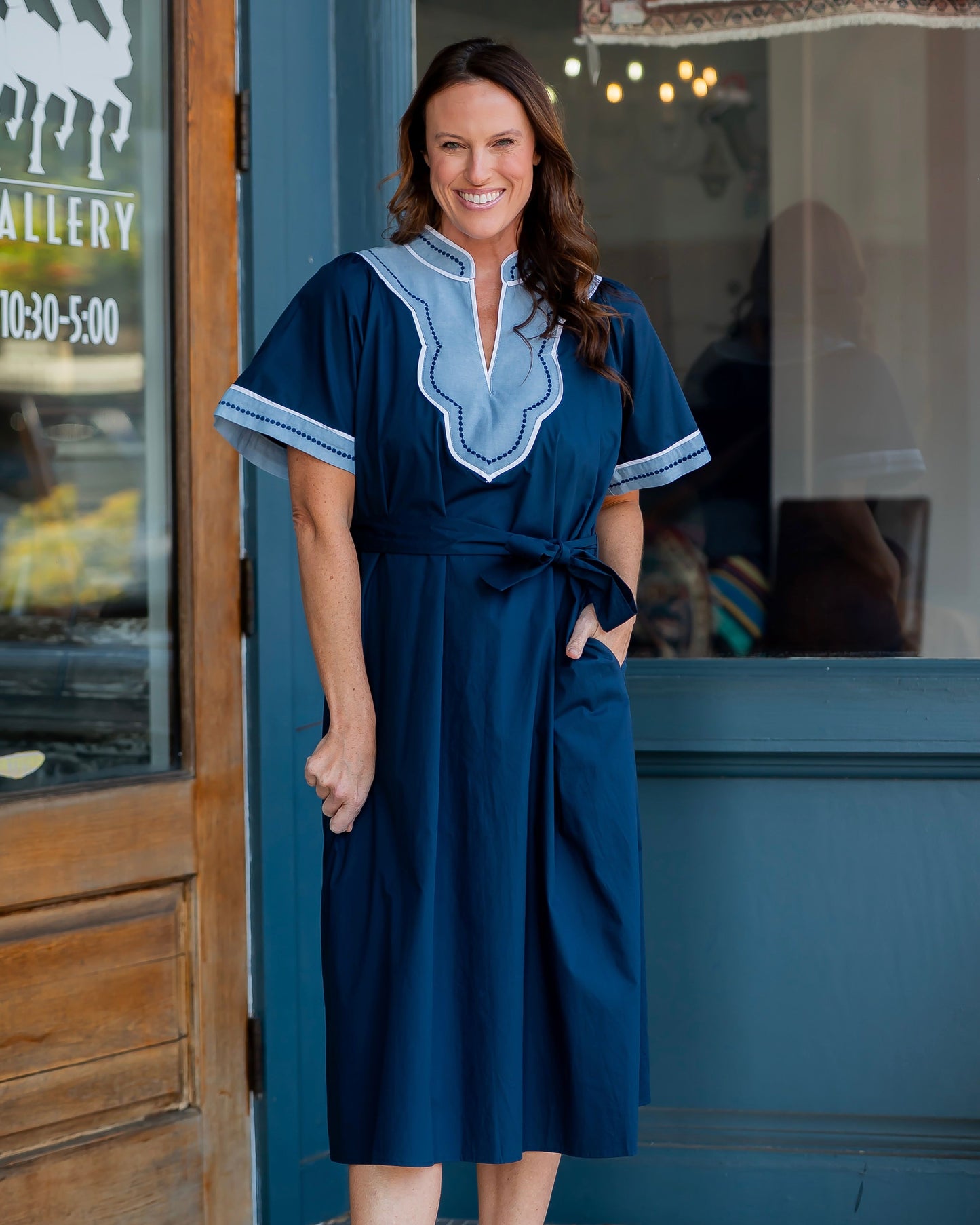 Davenport V-neck Dress-Navy