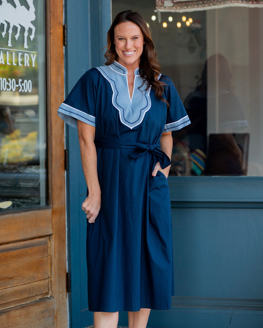 Davenport V-neck Dress-Navy