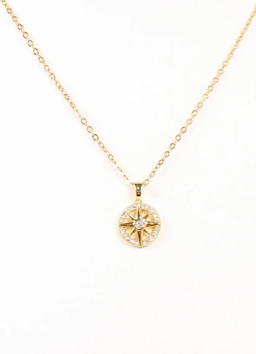 Lopez CZ Compass Necklace Gold