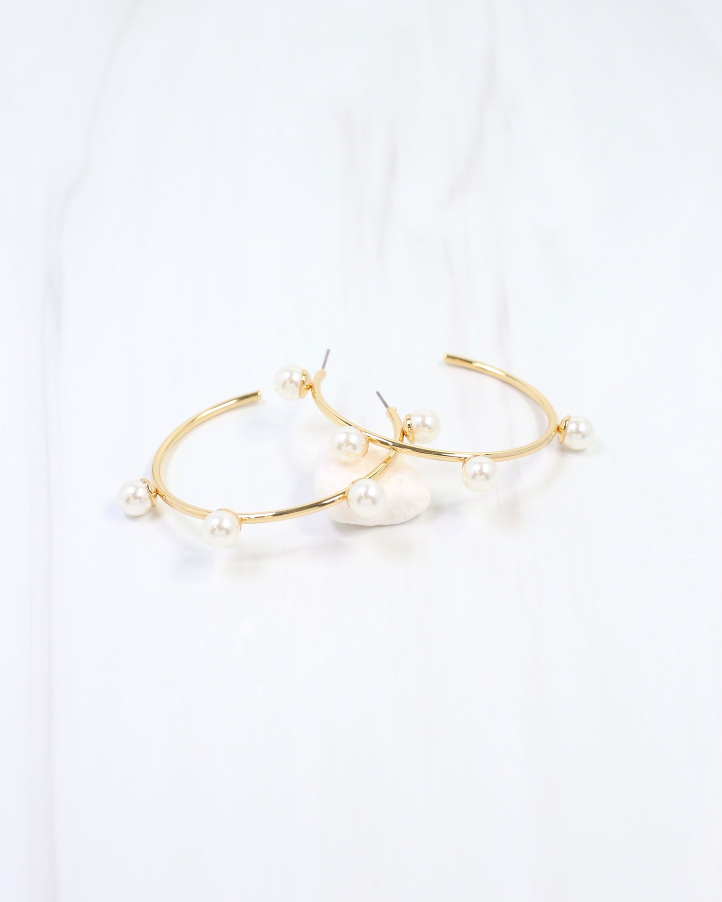 Welles Pearl Embellished Hoop Earring Gold