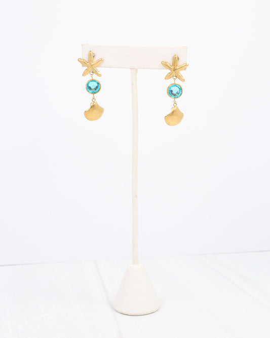 St Joe Starfish and Shell Earring WP Gold