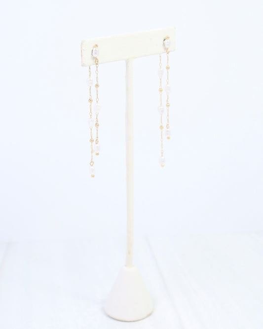 Mallory Pearl Front Back Chain Earring WR Gold
