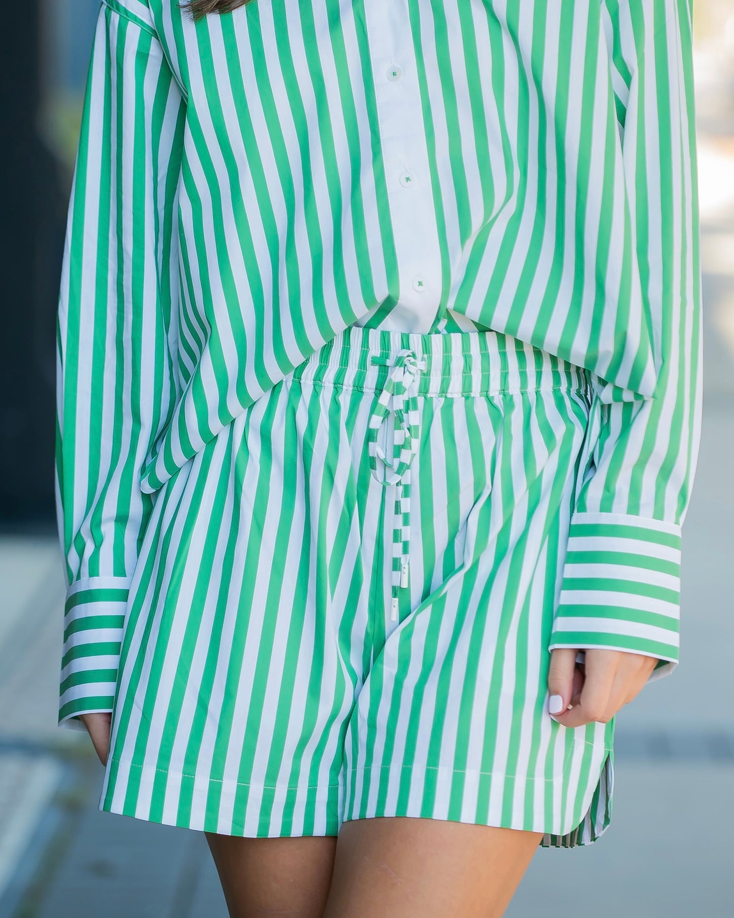 Amore Stripe Poplin Drawstring Shorts