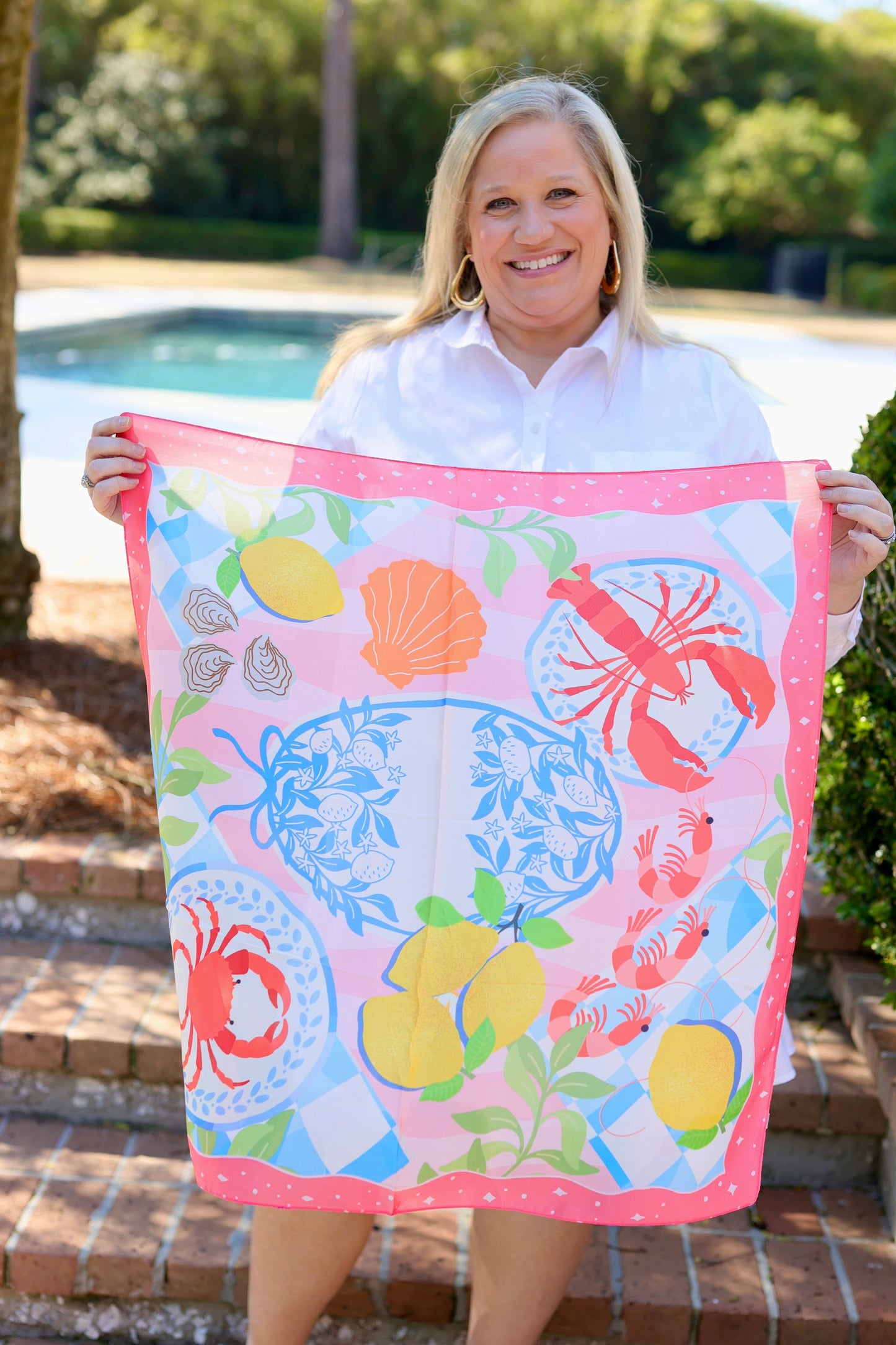 Seaside Delight Printed Scarf Coral Multi