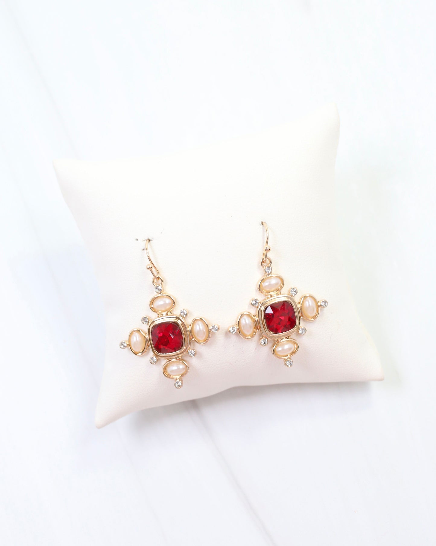 Conifer Crystal and Pearl Earring Red