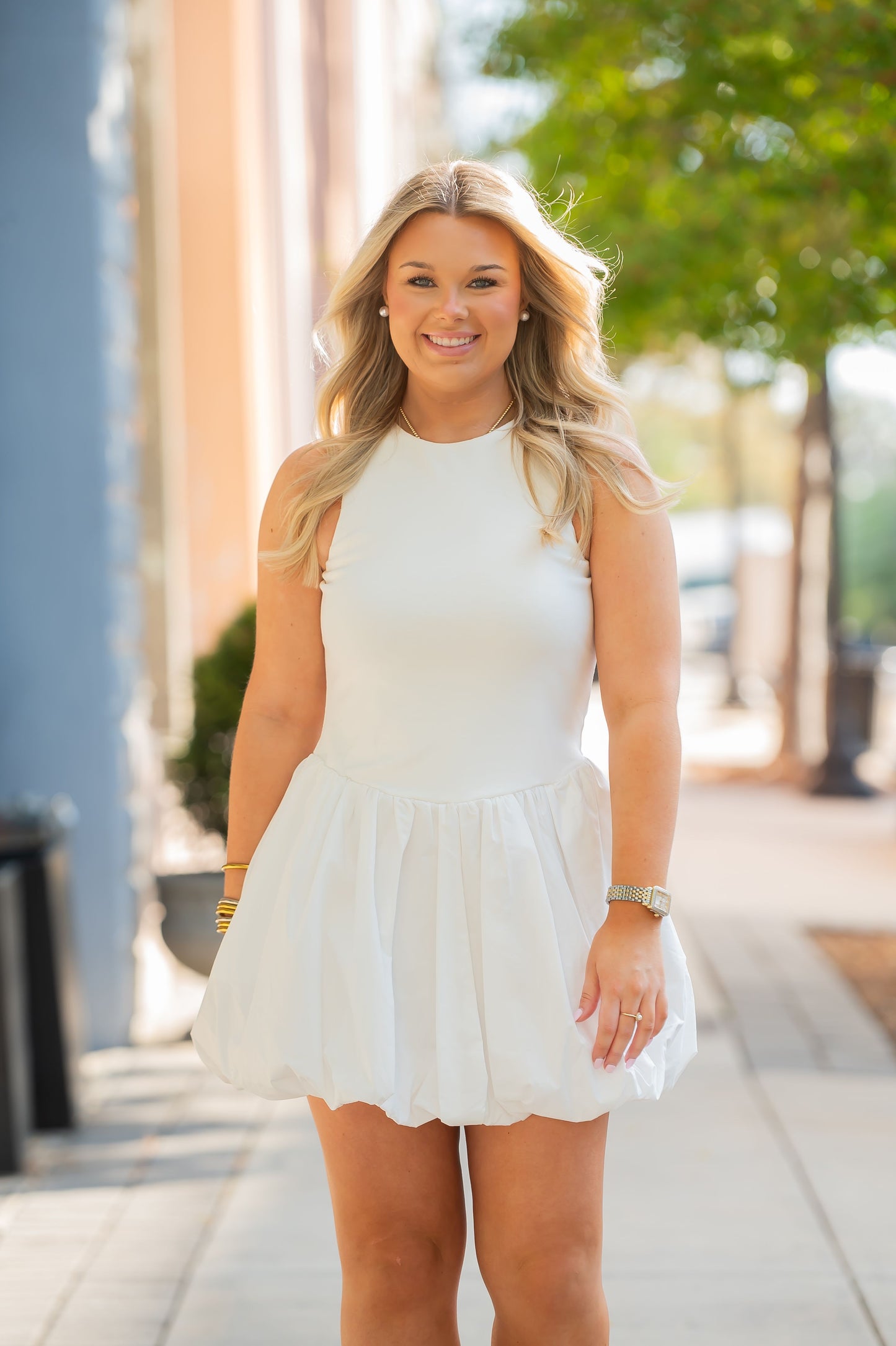 Hayden Off White Bubble Hem Dress
