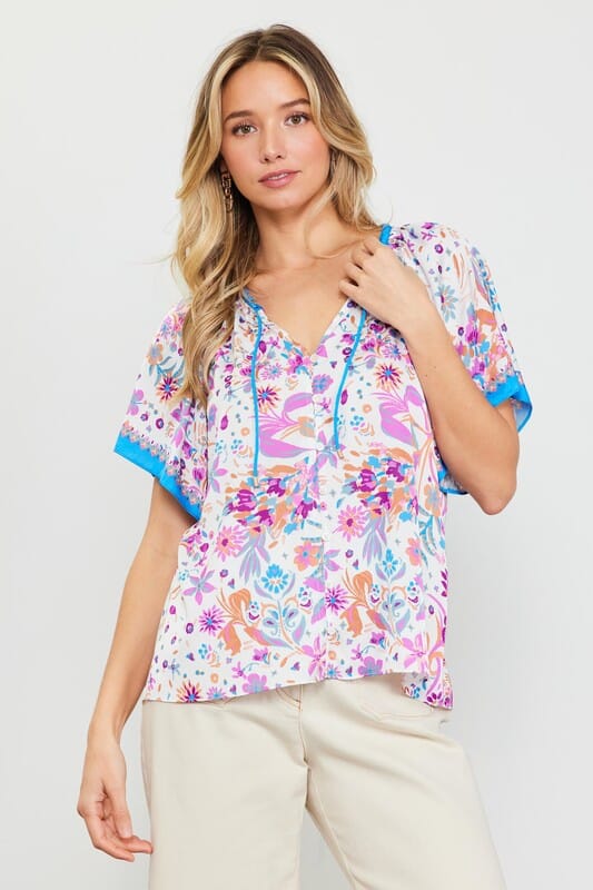 Reny Ruched Neck Top - Caroline Hill