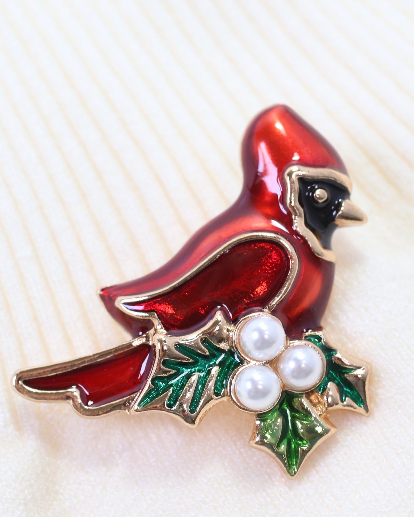 Christmas Cardinal Brooch Red