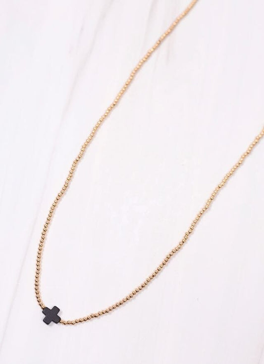 Rink Necklace with Cross BLACK - Caroline Hill