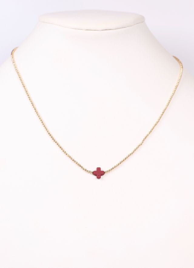 Rink Necklace with Cross BURGUNDY - Caroline Hill