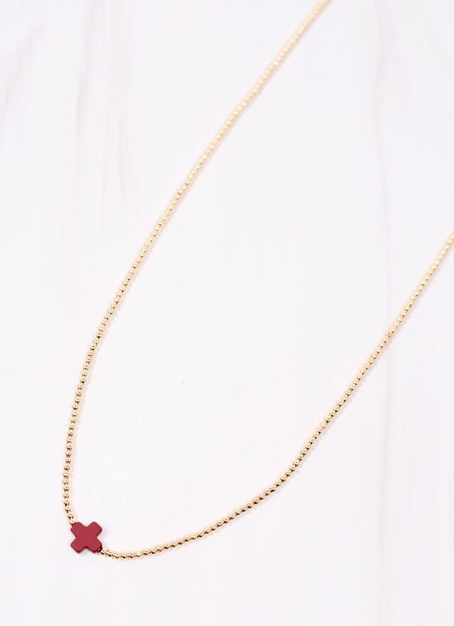 Rink Necklace with Cross BURGUNDY - Caroline Hill