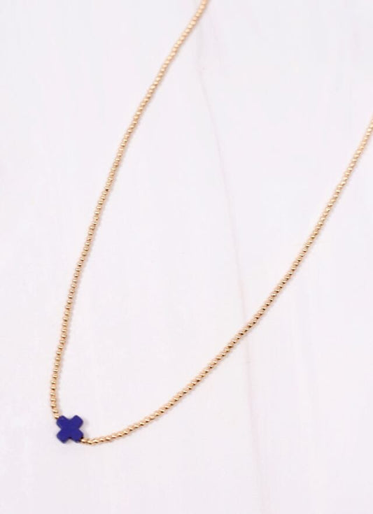 Rink Necklace with Cross NAVY - Caroline Hill