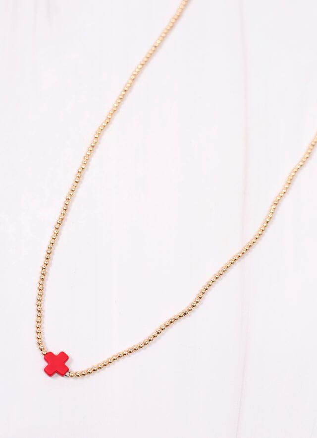 Rink Necklace with Cross RED - Caroline Hill