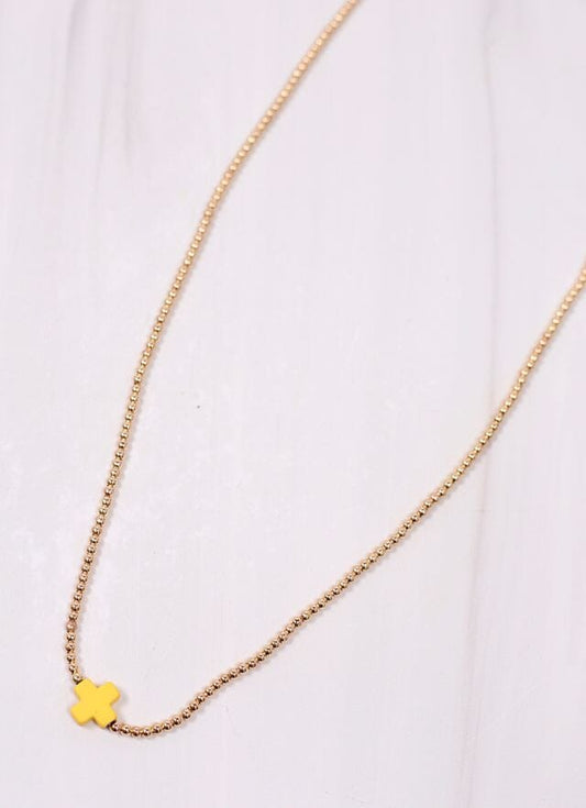 Rink Necklace with Cross YELLOW - Caroline Hill