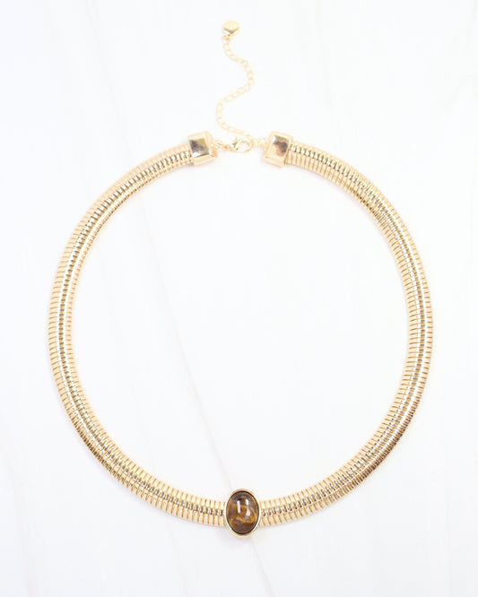 Magali Ribbed Collar Necklace with Stone Gold