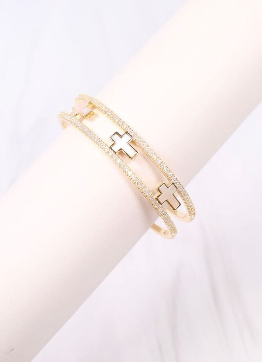 Robinne CZ Cross Cuff Bracelet GOLD - Caroline Hill