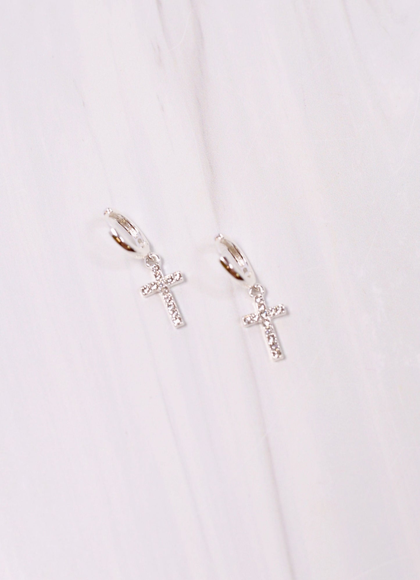 Rosaire CZ Cross Hoop Earring SILVER - Caroline Hill