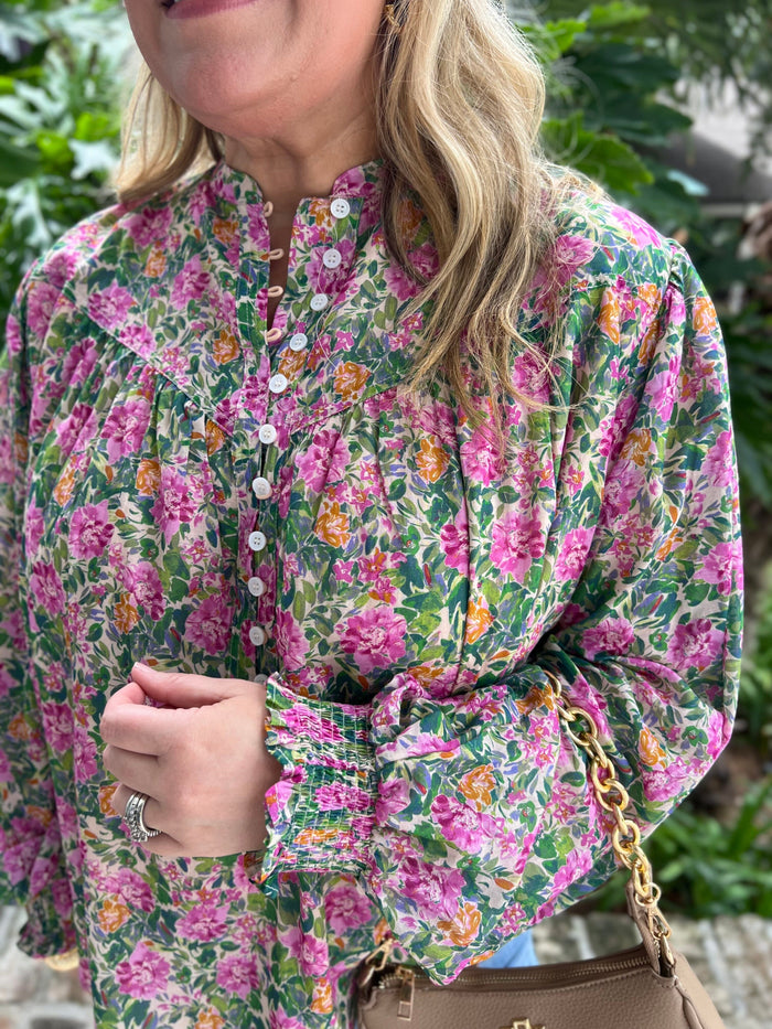 Rosaline Floral Print Shirred Blouse - Caroline Hill