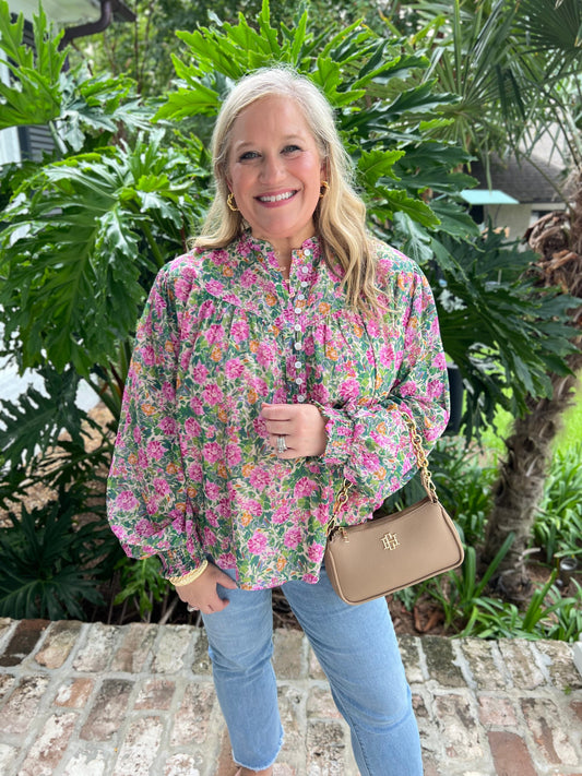 Rosaline Floral Print Shirred Blouse - Caroline Hill