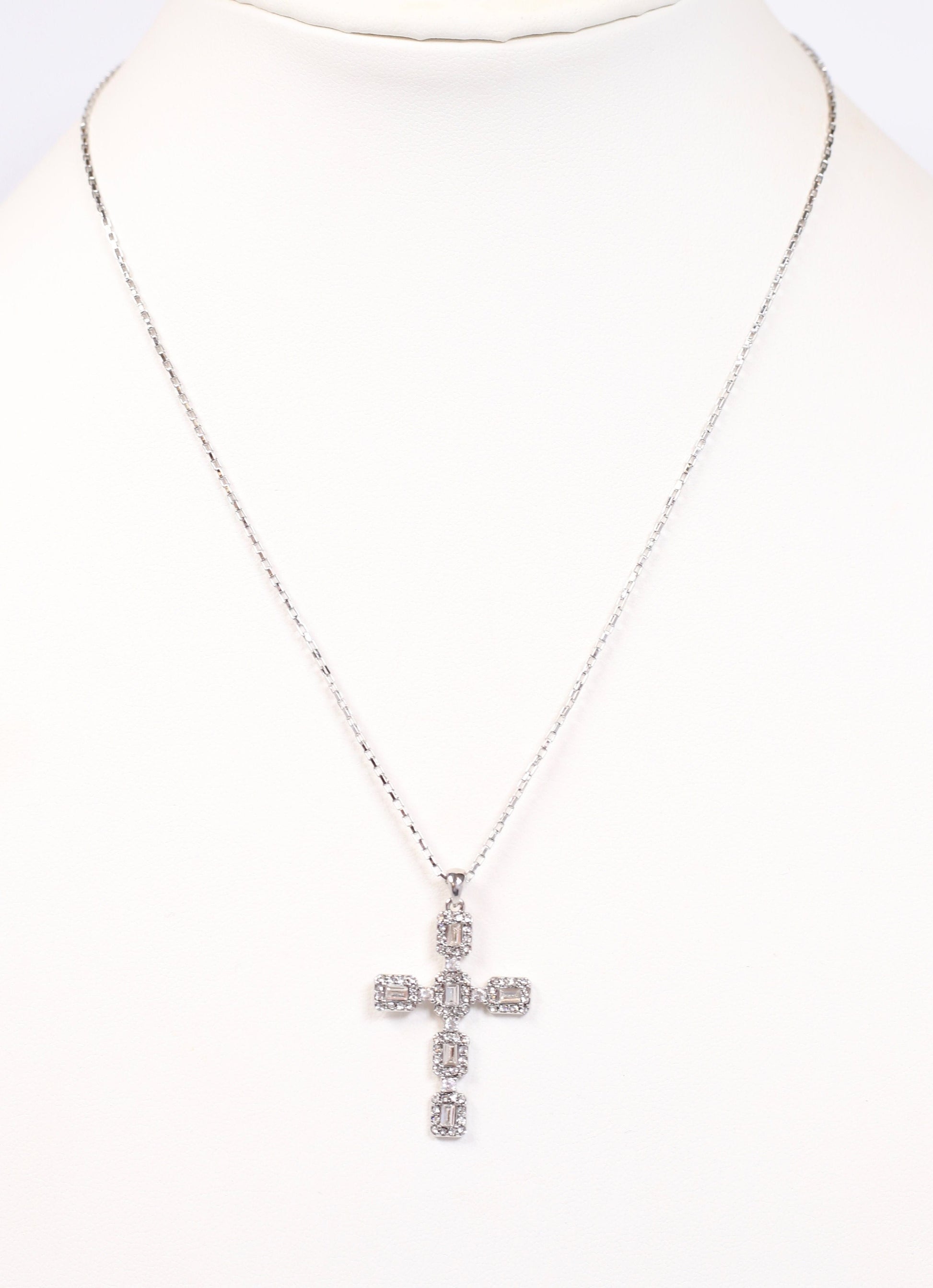 Roxton CZ Cross Necklace SILVER - Caroline Hill