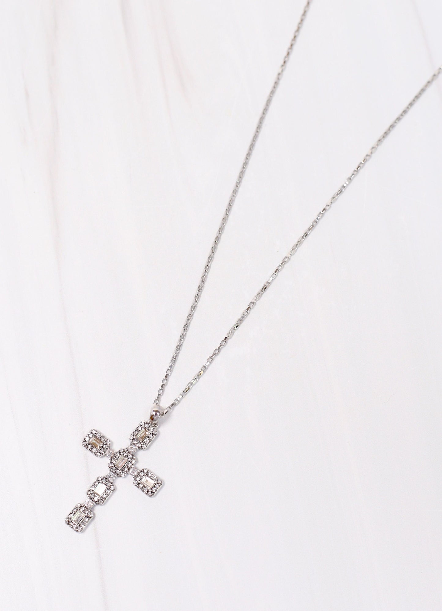 Roxton CZ Cross Necklace SILVER - Caroline Hill