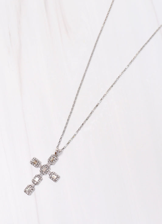 Roxton CZ Cross Necklace SILVER - Caroline Hill