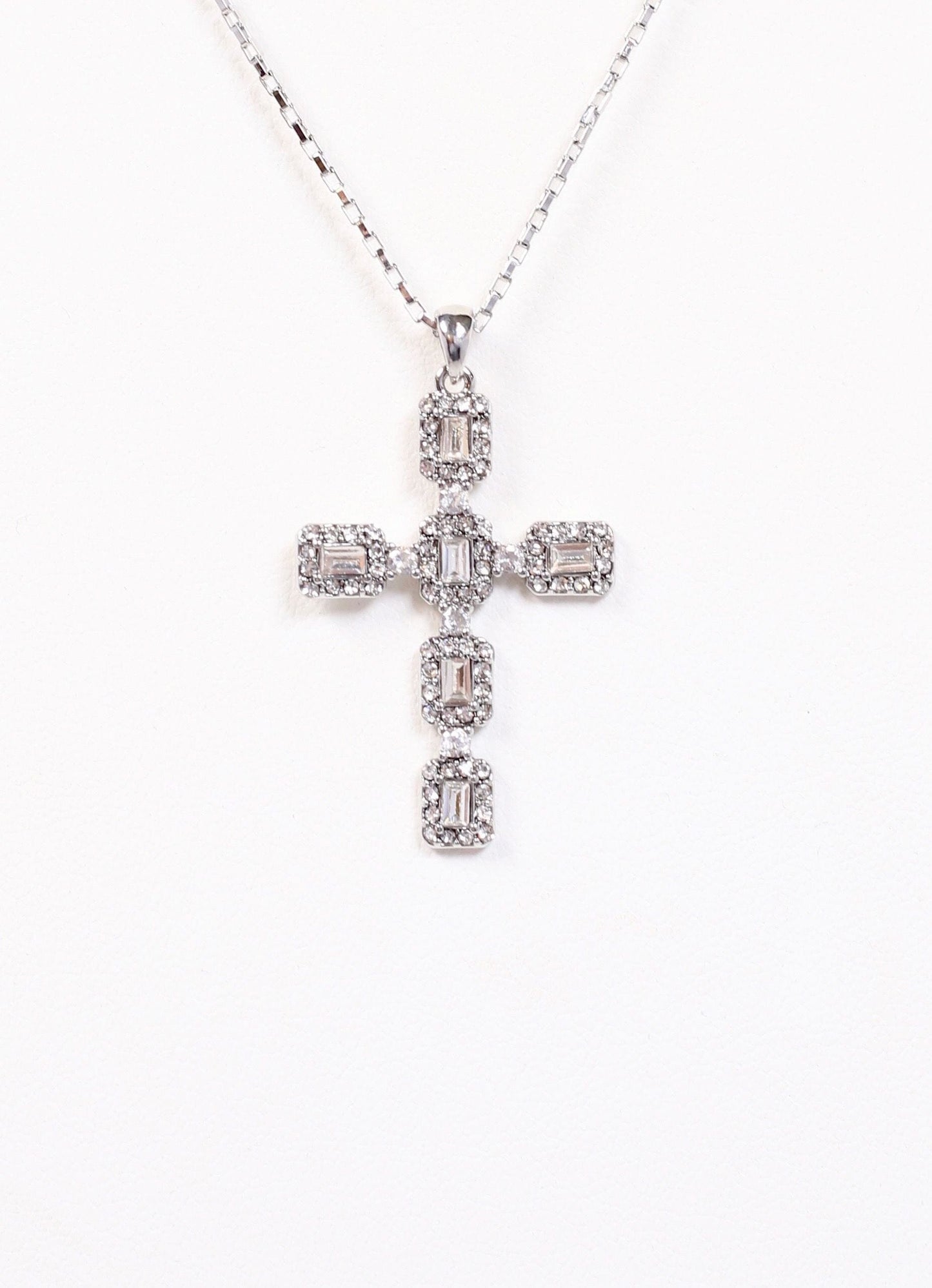 Roxton CZ Cross Necklace SILVER - Caroline Hill