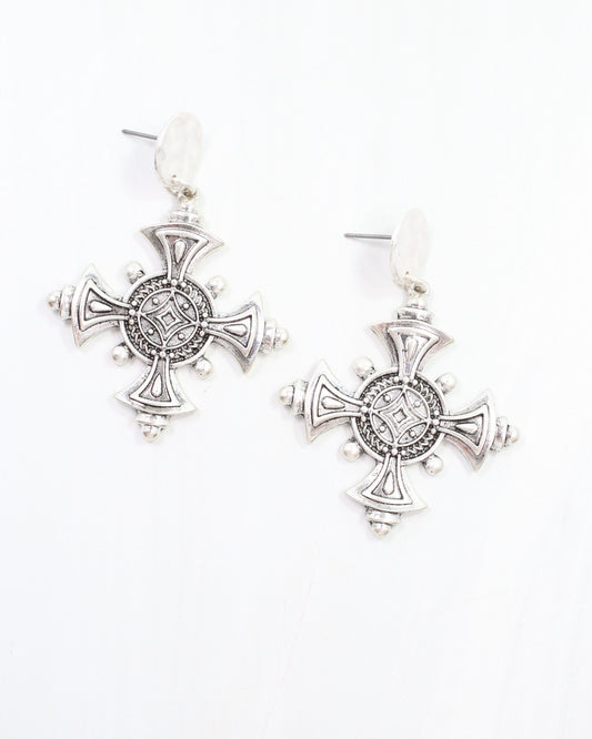 Celtic Cross Earring Worn Silver