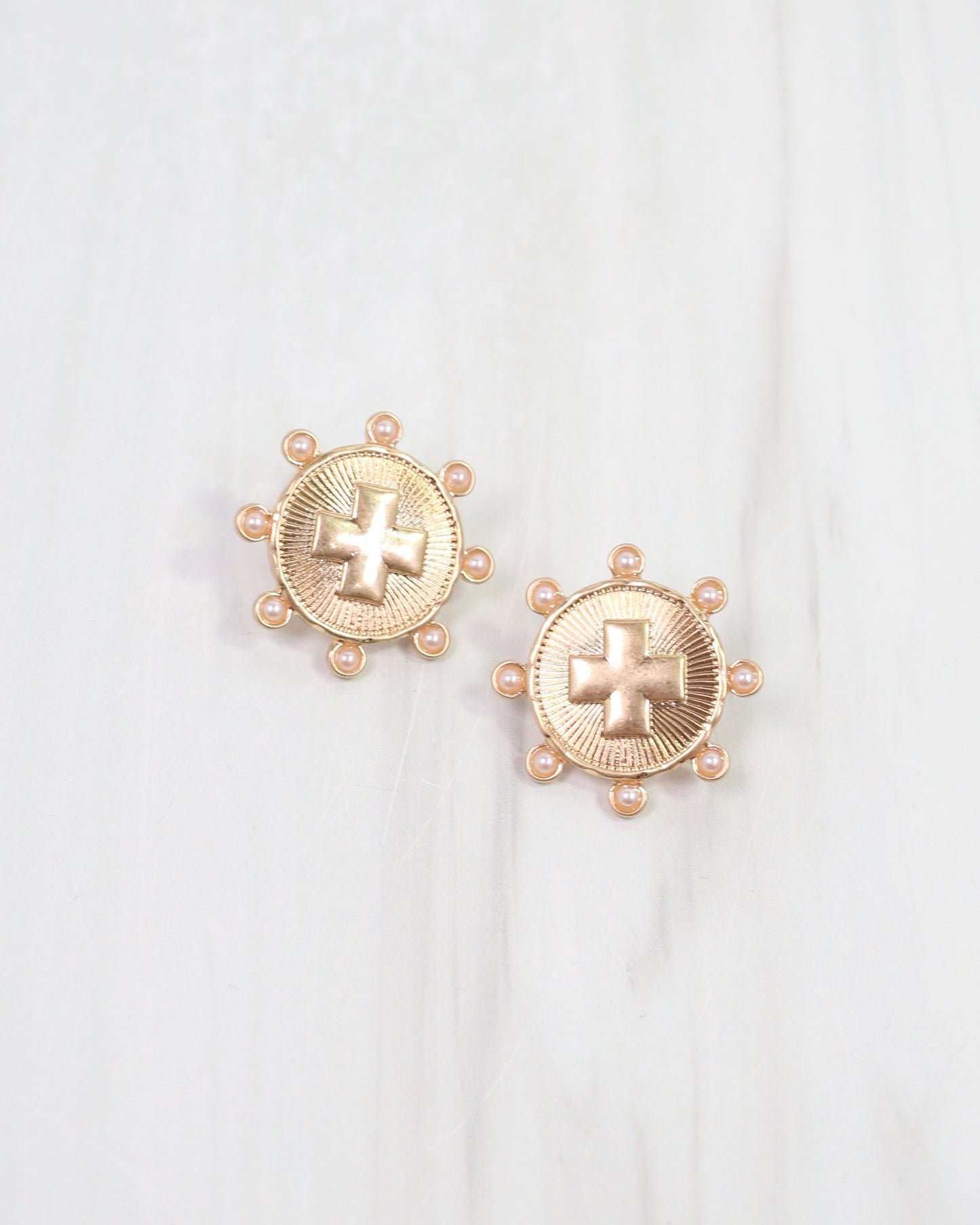 Penrith Cross Coin Earring Worn Gold