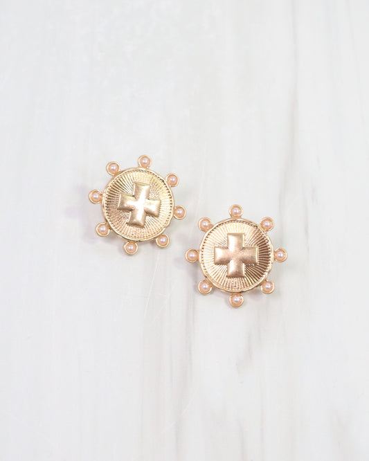 Penrith Cross Coin Earring Worn Gold