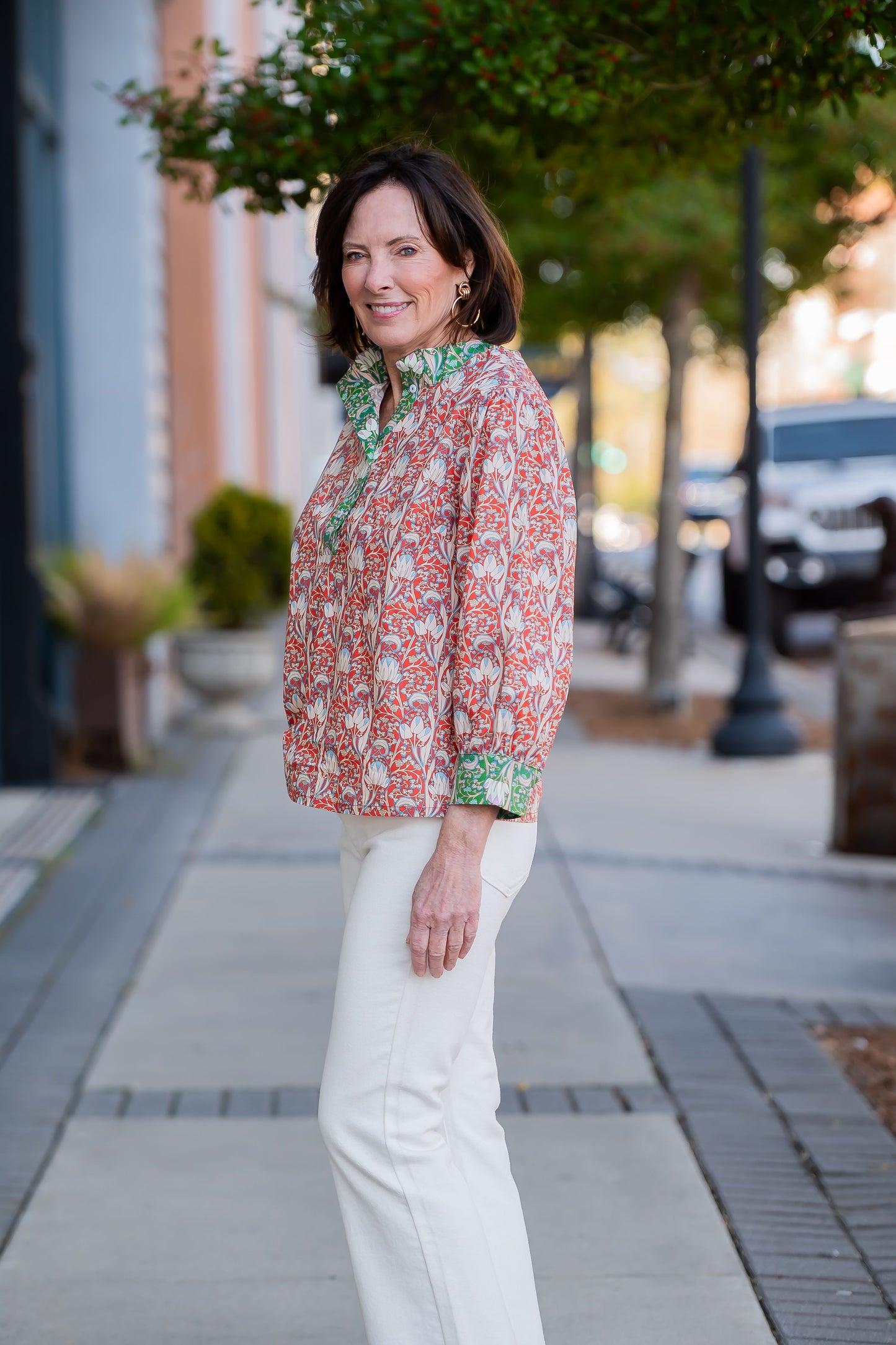 Blythe Wide Color Block Floral Printed Top