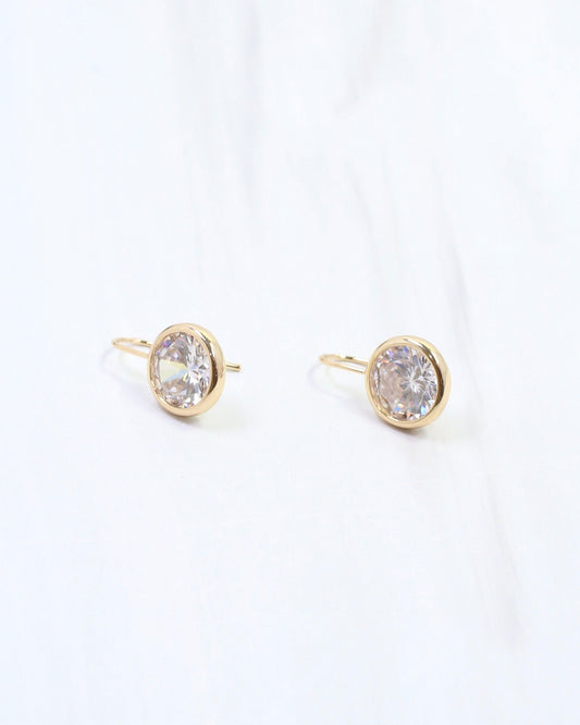 Ester Round CZ Fish Hook Earring WR Gold
