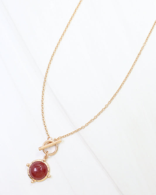 Florissant Round Pendant Necklace Maroon