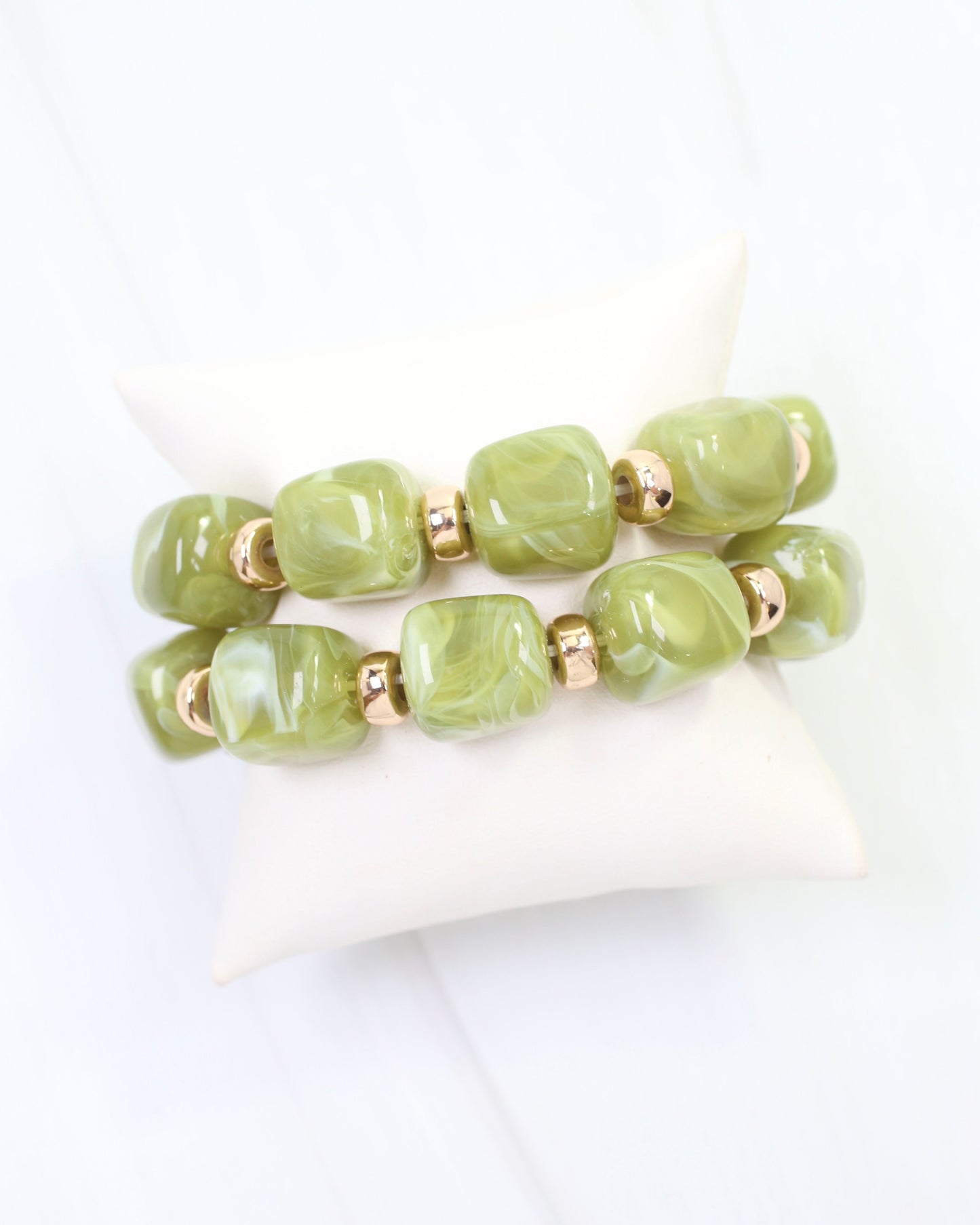 Raquel Beaded Bracelet Set Olive