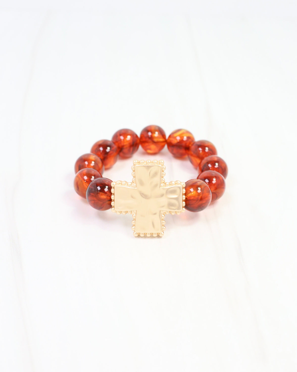 Crenshaw Cross Small Beaded Stretch Bracelet Tortoise