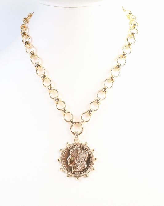 Chandra Coin Charm Necklace Gold