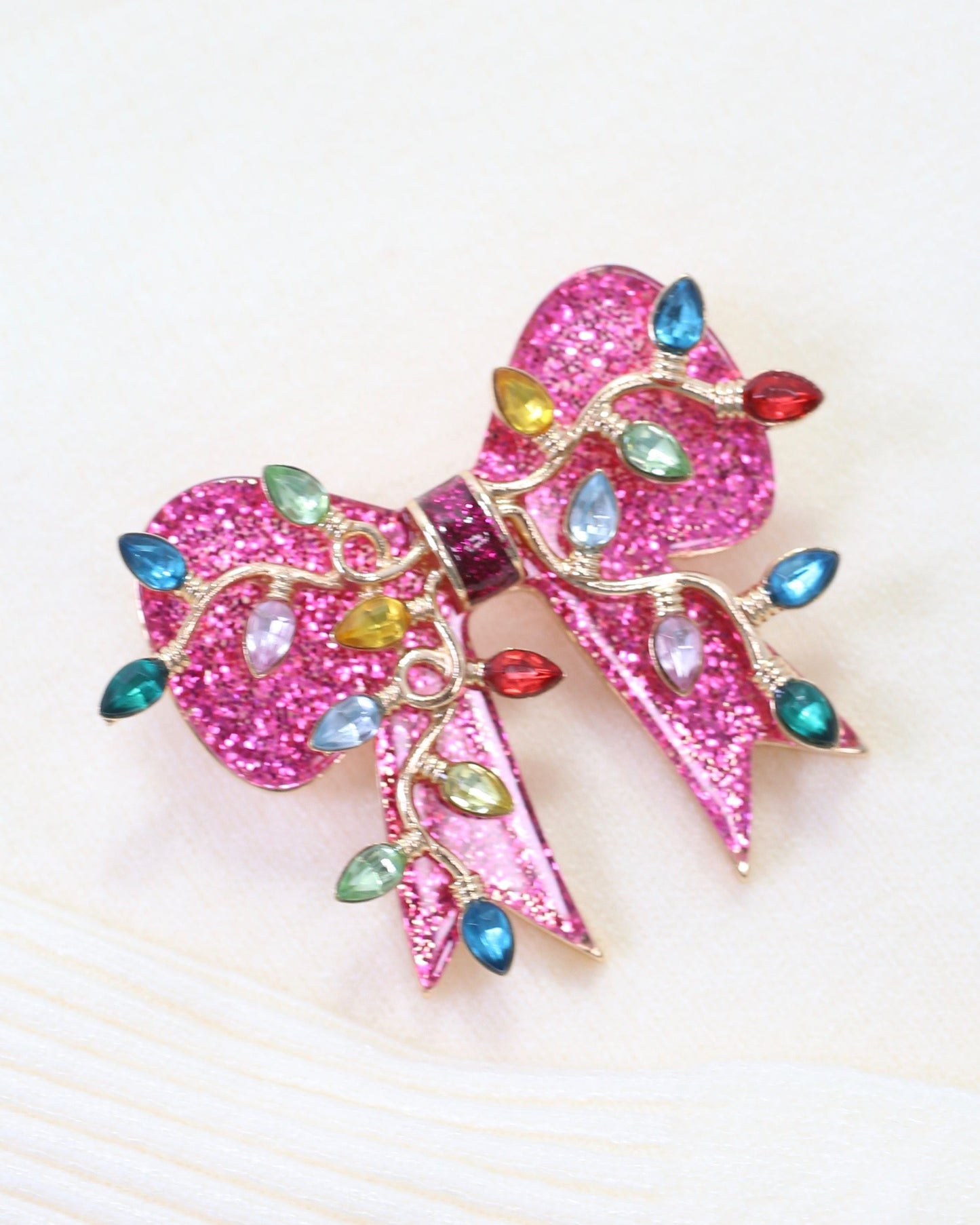 Bright and Merry Bow Brooch Hot Pink