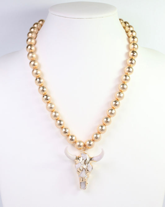 Parkes Beaded Bull Necklace Gold