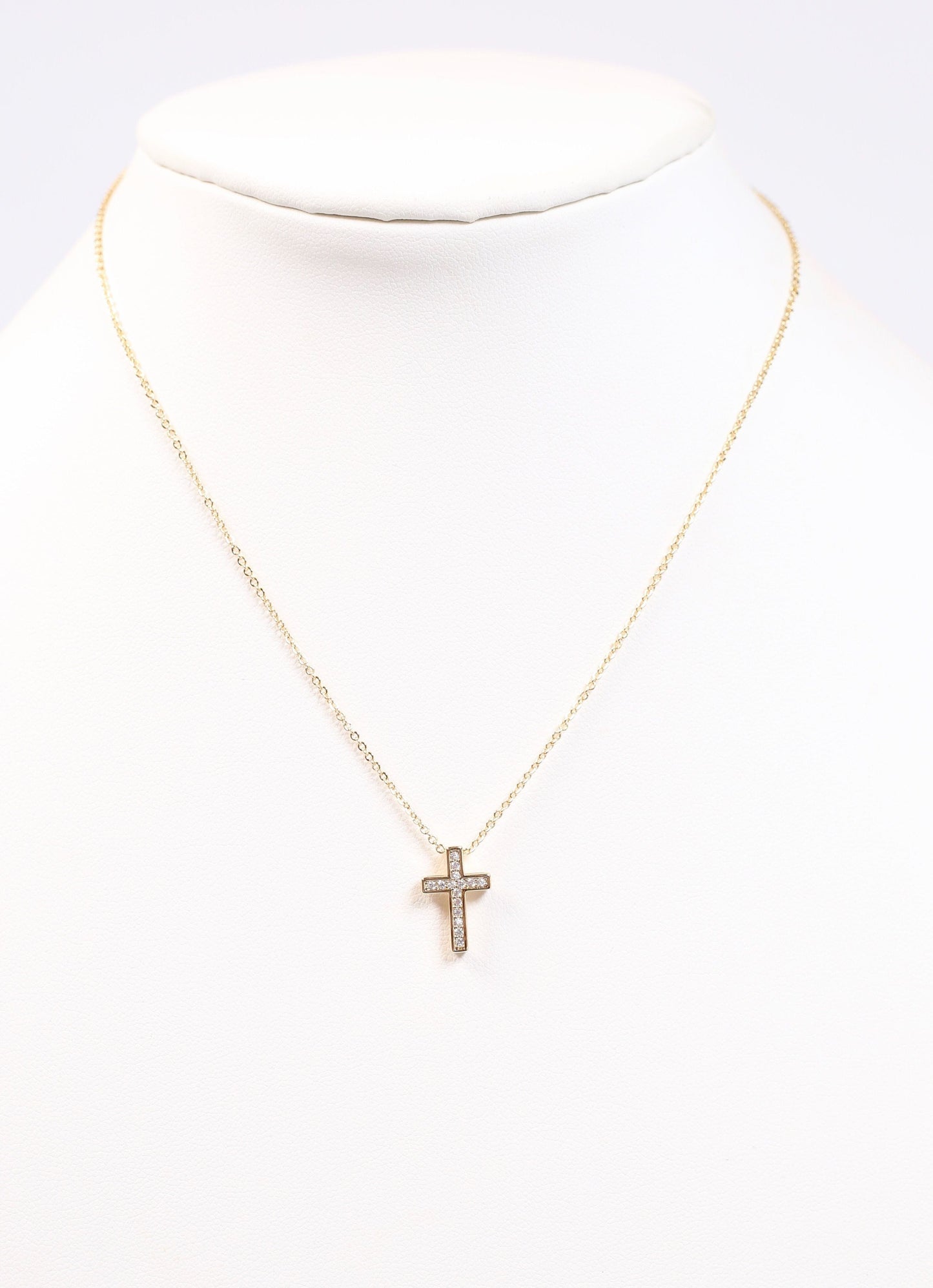 Saint CZ Cross Necklace GOLD - Caroline Hill