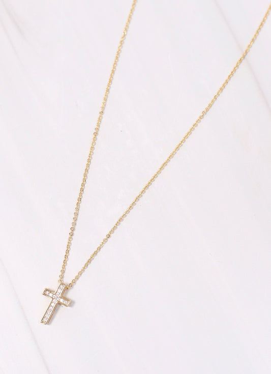 Saint CZ Cross Necklace GOLD - Caroline Hill