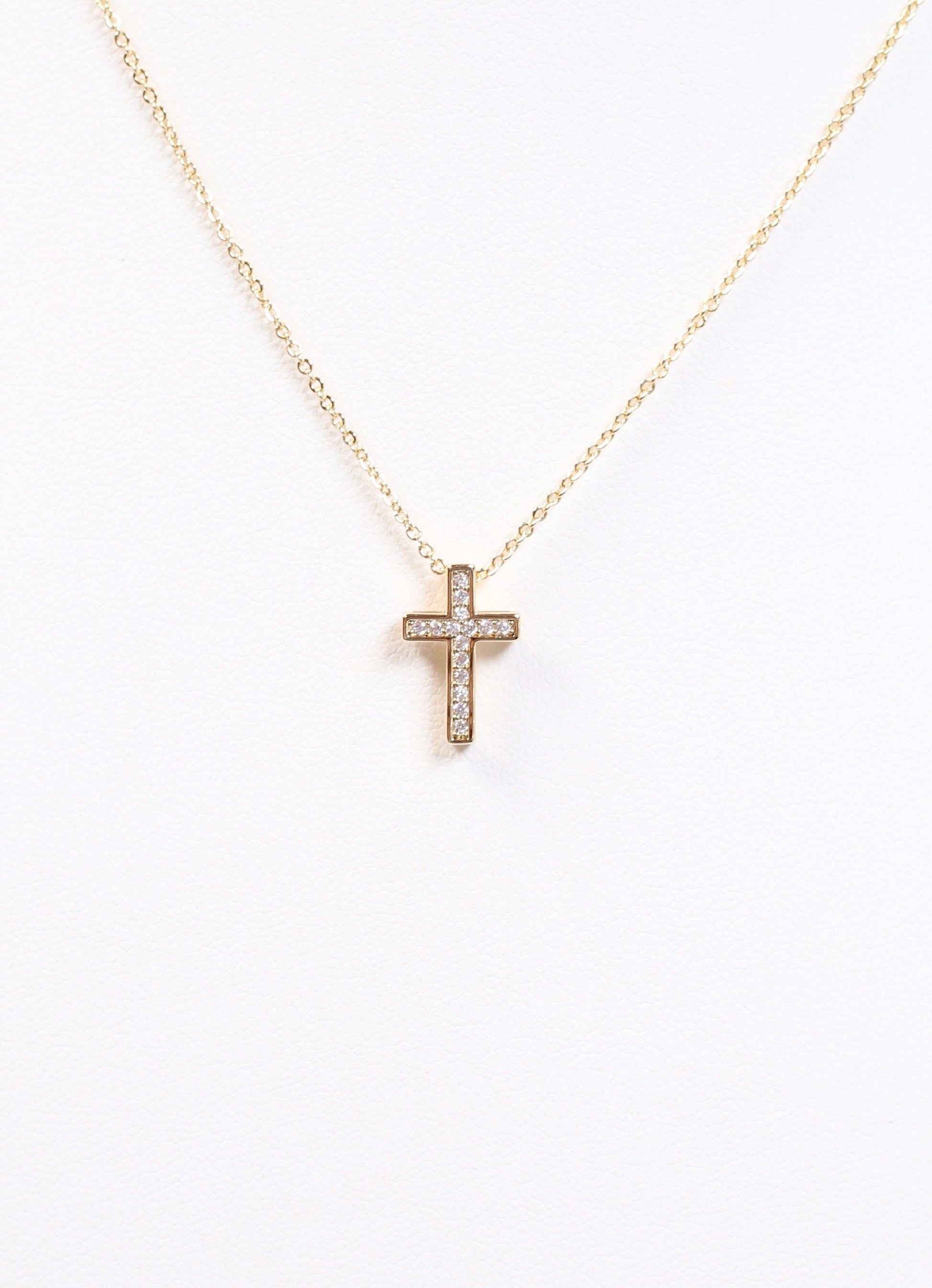 Saint CZ Cross Necklace GOLD - Caroline Hill