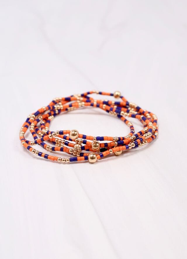 Seamus Beaded Bracelet Set ORANGE NAVY - Caroline Hill