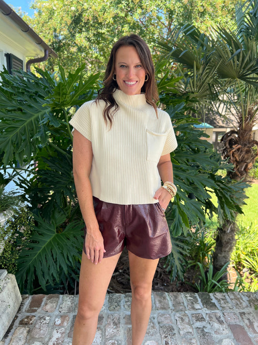 See You Later Burgundy Faux Leather Shorts - Caroline Hill