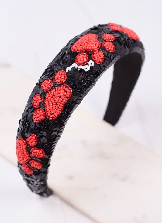 Sequin Pawty Headband BLACK RED - Caroline Hill